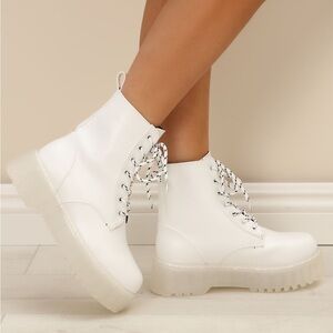Women’s Fashion Nova Combat Boots in White, size 10
